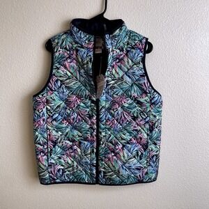 Stella Parker Women's Blue Floral Quilted Sleeveless Golf‎ Sports Vest Sz Medium